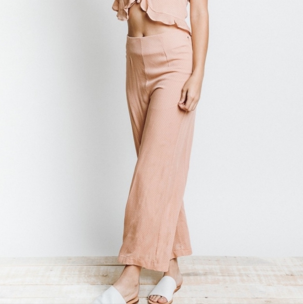 Blush Pink Polka Dot Wide Leg Pants